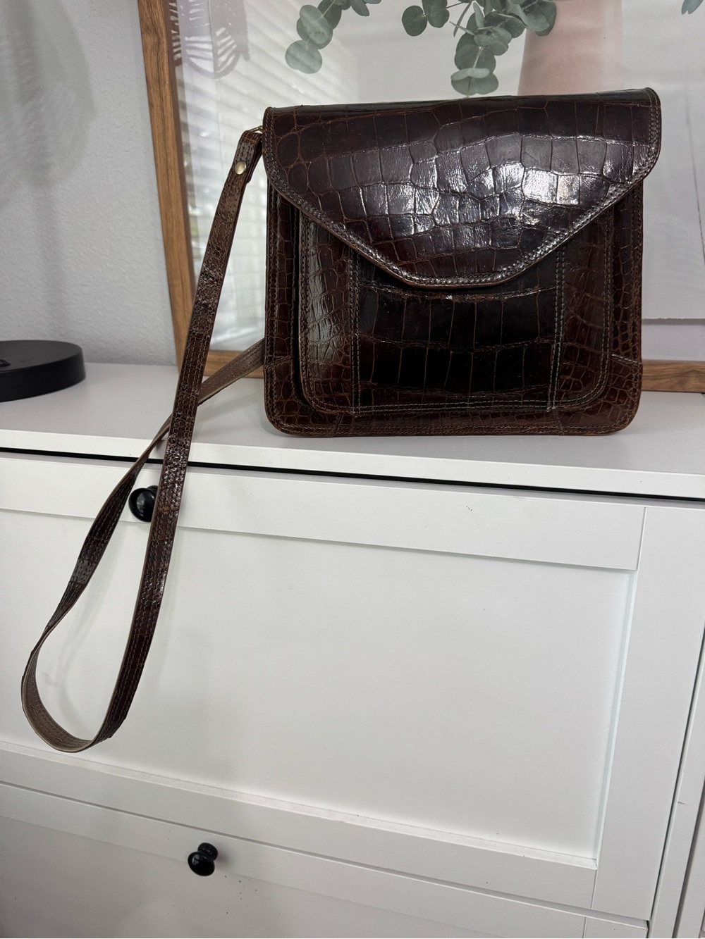 Dark Brown Croc-Embossed Crossbody Bag - Women